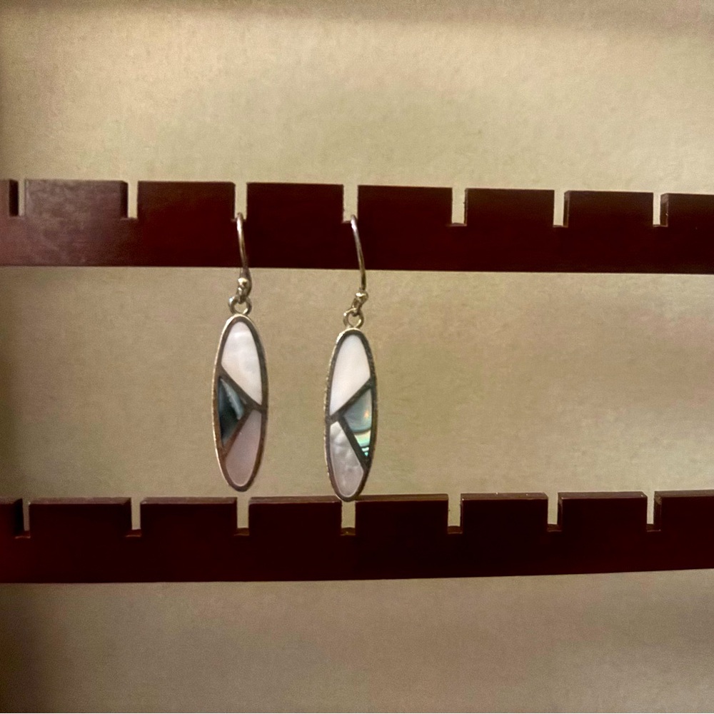 Like new; Boma silver earrings with iridescent stone inset